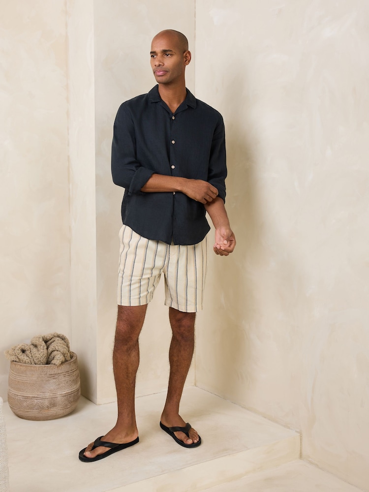 Ecru Stripe Drawstring Waist Shorts - Image 2 of 9