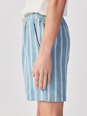 Albastru - Textured Stripe Drawstring Waist Shorts - Imaginea 4 din 9