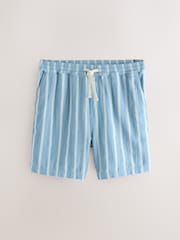 Albastru - Textured Stripe Drawstring Waist Shorts - Imaginea 6 din 9