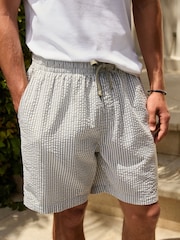Sage Green Jersey Seersucker Stripe Shorts - Image 1 of 8