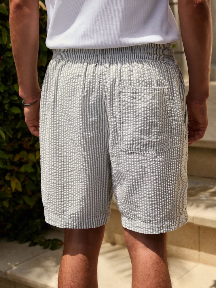 Sage Green Jersey Seersucker Stripe Shorts - Image 2 of 8