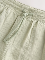 Sage Green Seersucker Texture Drawstring Waist Shorts - Image 11 of 11