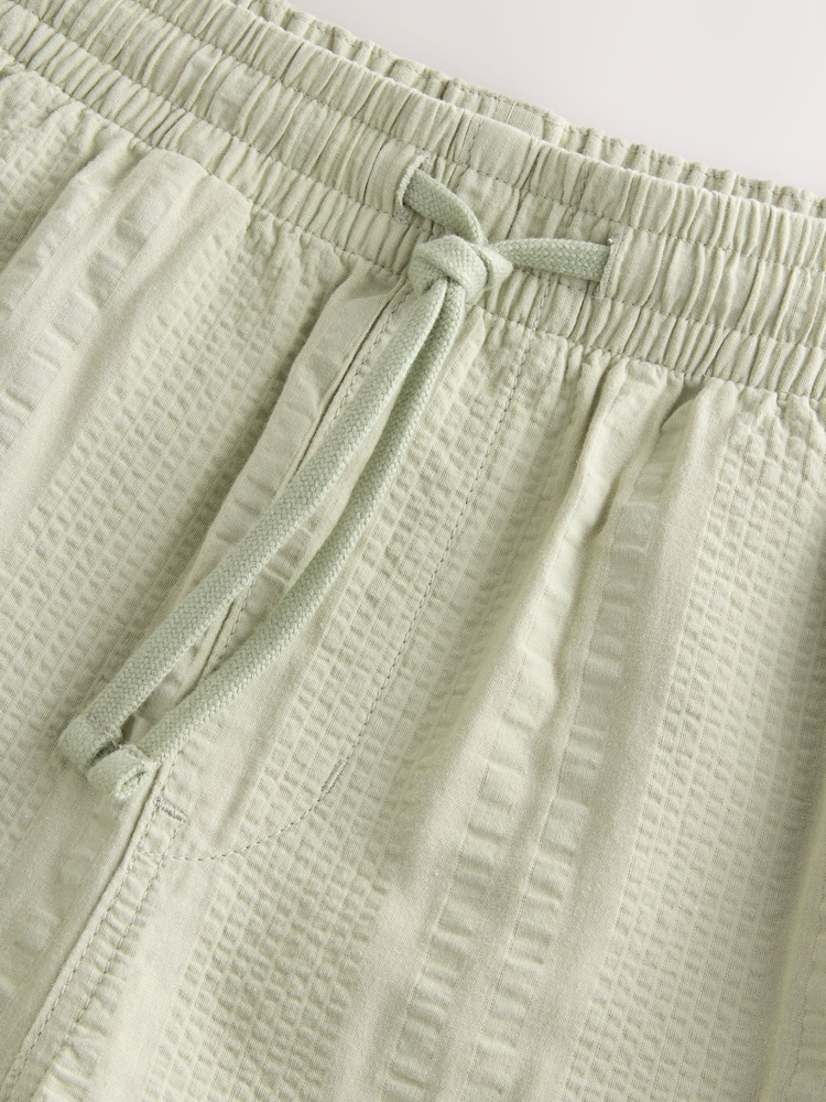 Sage Green Seersucker Texture Drawstring Waist Shorts - Image 11 of 11
