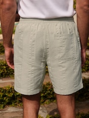 Sage Green Seersucker Texture Drawstring Waist Shorts - Image 2 of 11
