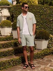 Sage Green Seersucker Texture Drawstring Waist Shorts - Image 3 of 11