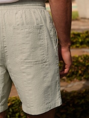 Sage Green Seersucker Texture Drawstring Waist Shorts - Image 6 of 11