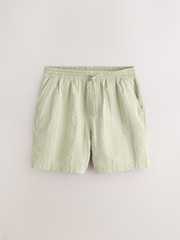 Sage Green Seersucker Texture Drawstring Waist Shorts - Image 7 of 11