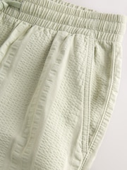 Sage Green Seersucker Texture Drawstring Waist Shorts - Image 9 of 11