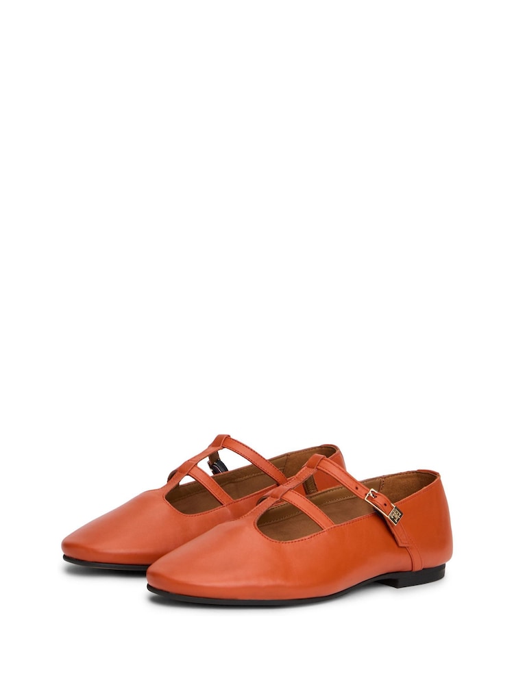 Tommy Hilfiger Orange Leather Double T-Bar Ballerinas - Image 1 of 6 Tommy Hilfiger Orange Leather Double T-Bar Ballerinas - Image 1 of 6