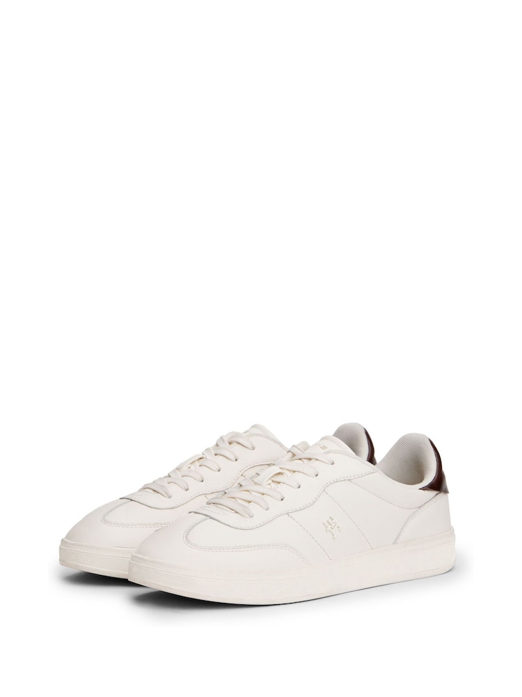 Tommy Hilfiger White Heritage Shiny Leather Trainers - Image 2 of 6