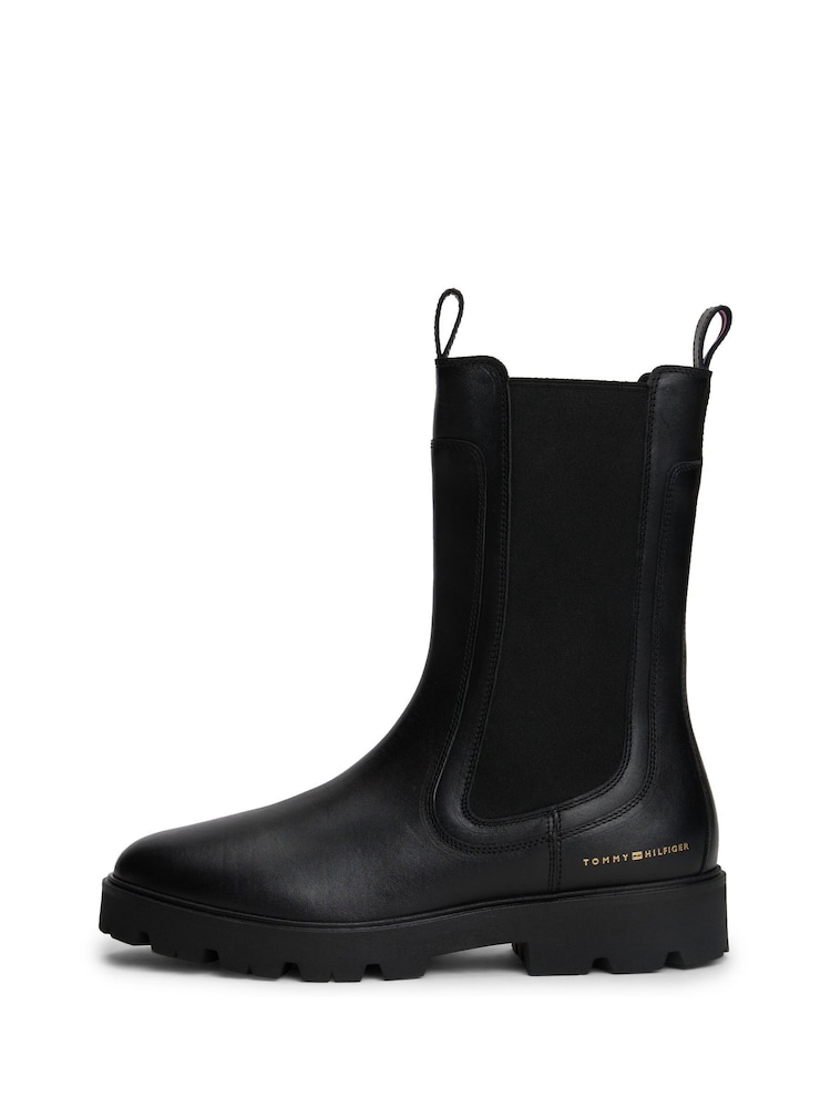 Tommy Hilfiger Black Leather Cleat Mid Chelsea Boots - Image 2 of 6 Tommy Hilfiger Black Leather Cleat Mid Chelsea Boots - Image 2 of 6