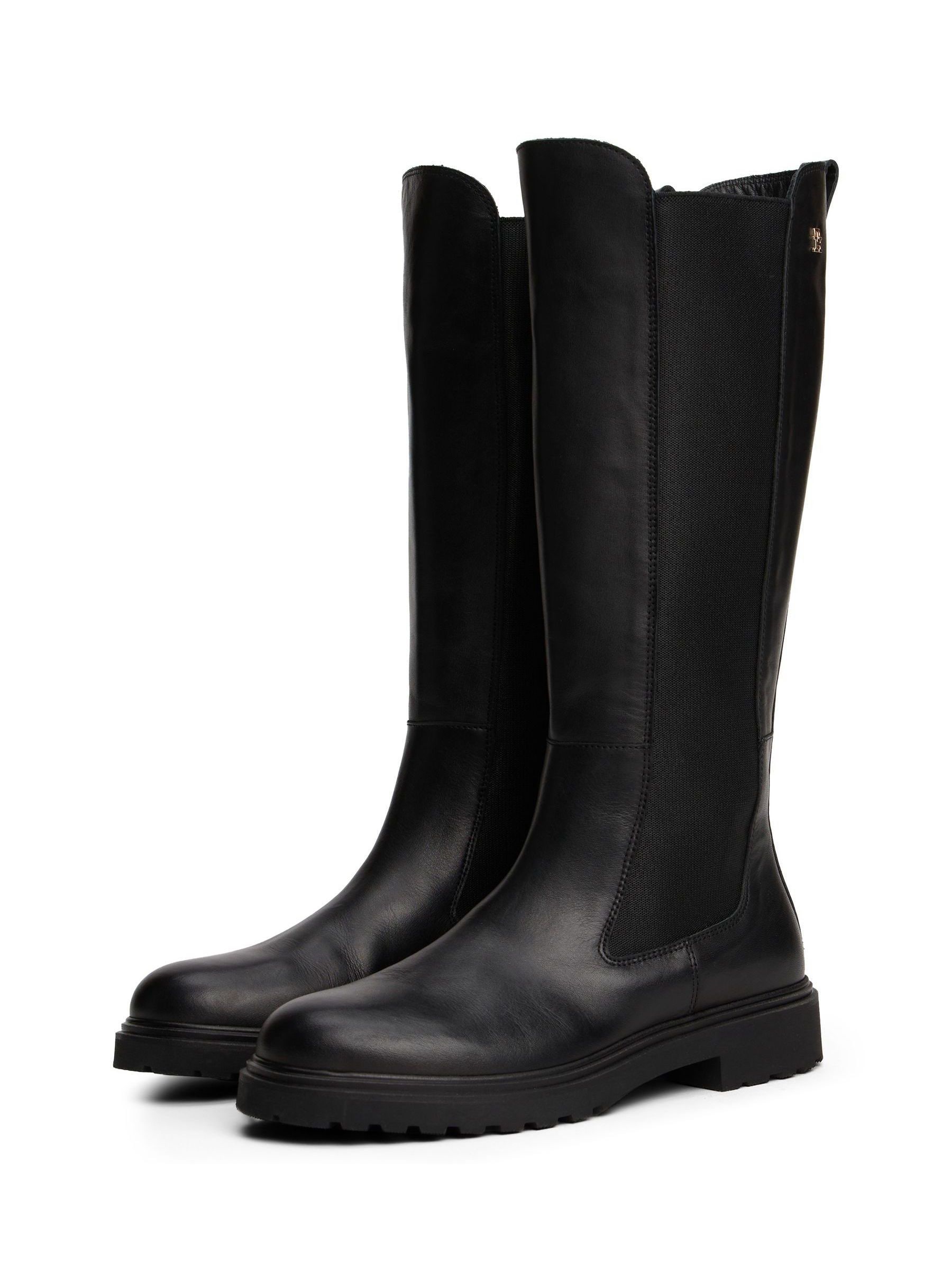 新品　HIAND Chelsea Long Boots 24 Buy Tommy Hilfiger Black Leather Cleat Knee-High Chelsea Boots