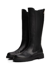 Tommy Hilfiger Black Leather Cleat Knee-High Chelsea Boots - Image 3 of 6