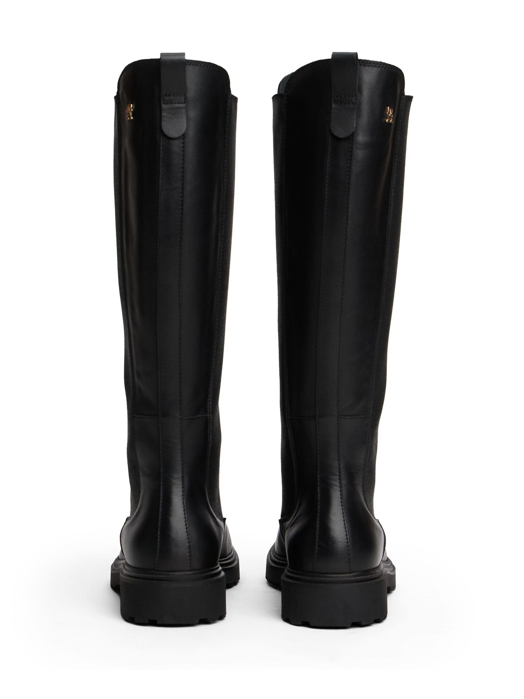 Buy Tommy Hilfiger Black Leather Cleat Knee-High Chelsea Boots