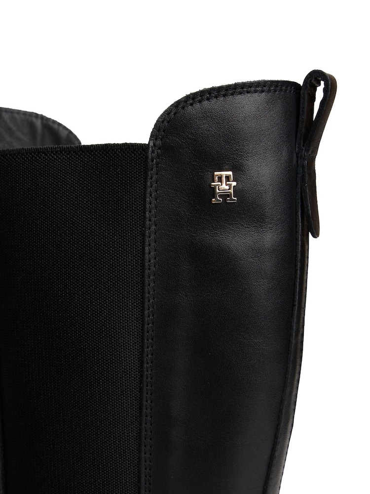 Tommy Hilfiger Black Leather Cleat Knee-High Chelsea Boots - Image 6 of 6