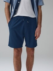أزرق - Textured Jersey Drawstring Waist Shorts - Image 1 of 8