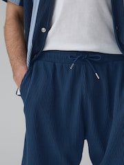 أزرق - Textured Jersey Drawstring Waist Shorts - Image 2 of 8