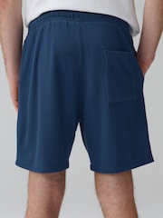 أزرق - Textured Jersey Drawstring Waist Shorts - Image 3 of 8