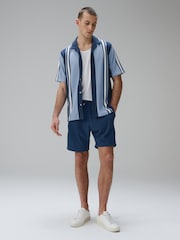أزرق - Textured Jersey Drawstring Waist Shorts - Image 4 of 8