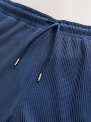 أزرق - Textured Jersey Drawstring Waist Shorts - Image 5 of 8