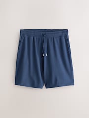 أزرق - Textured Jersey Drawstring Waist Shorts - Image 8 of 8