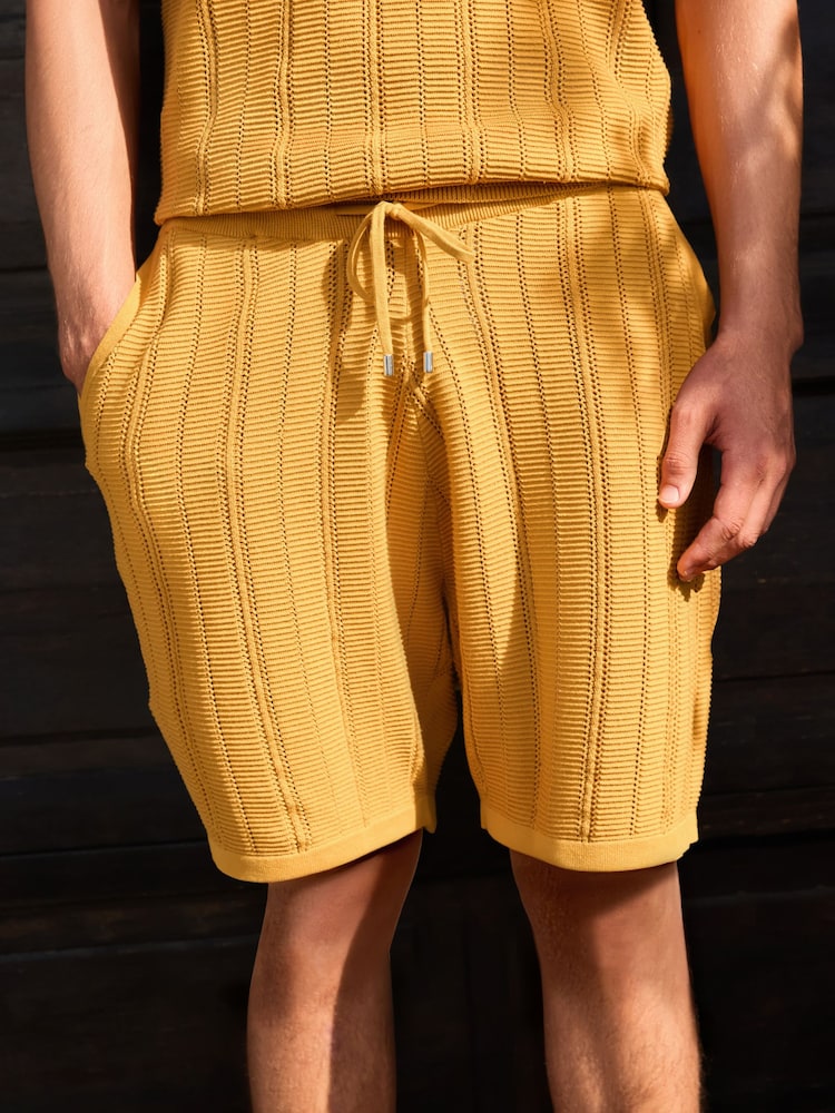 イエロー - リブ テクスチャー ニットショートパンツ - 画像 1 / 9