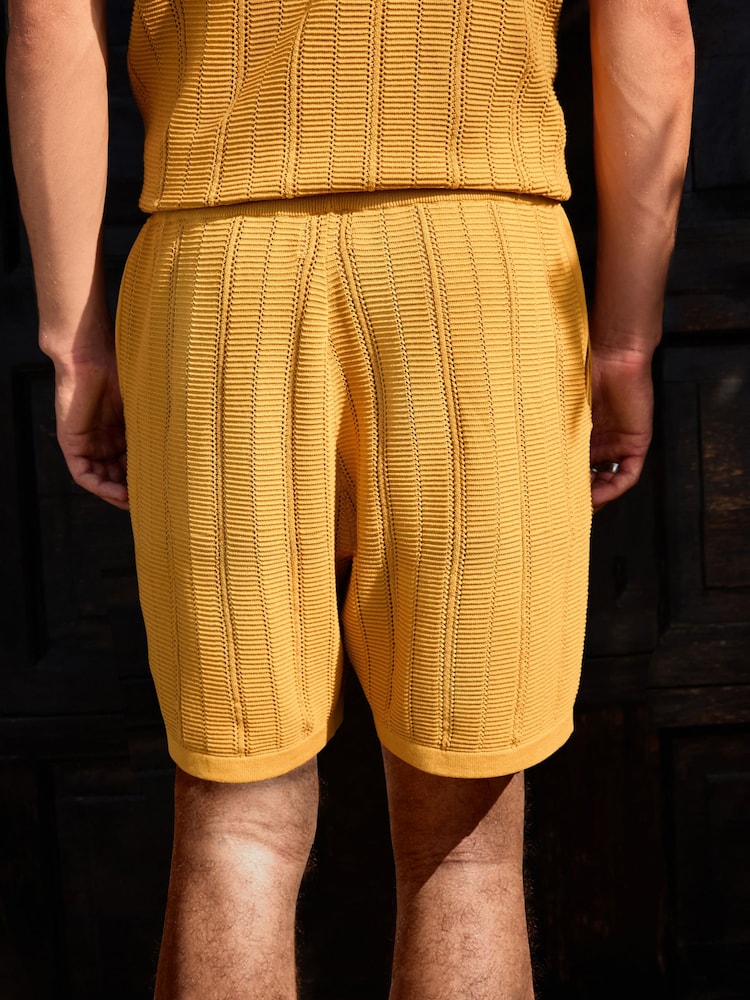 イエロー - リブ テクスチャー ニットショートパンツ - 画像 2 / 9