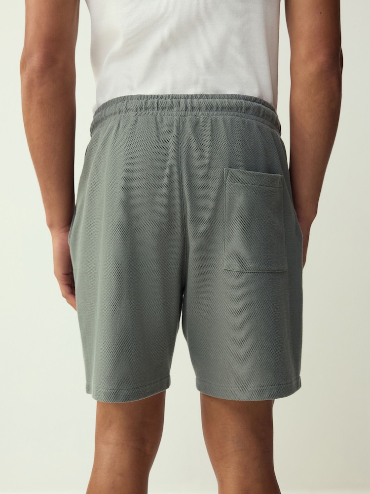 Sage Green Textured Elasticated Waist Cotton Shorts - Image 2 of 5