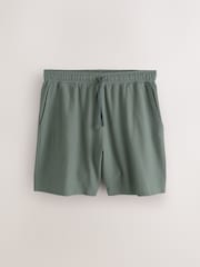 鼠尾草绿 - 纹理弹力腰带棉质短裤 - 9的图像6｝