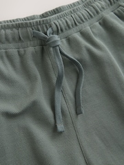 鼠尾草绿 - 纹理弹力腰带棉质短裤 - 9的图像8｝
