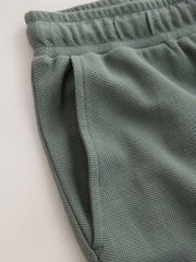 鼠尾草绿 - 纹理弹力腰带棉质短裤 - 9的图像9｝