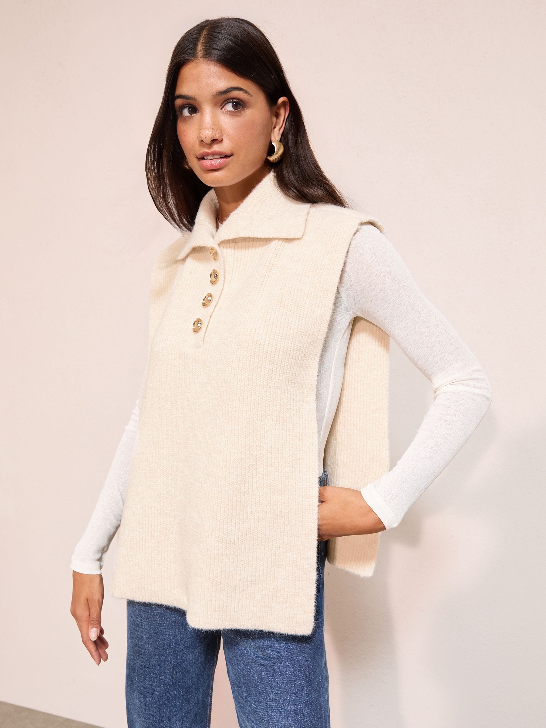 Buy Friends Like These Cream Kitted Tabard Vest with Buttons from