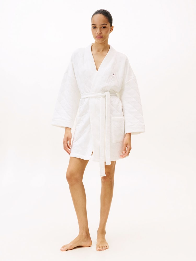 Tommy Hilfiger White Essential Quilted Jacquard Jersey Robe - Image 1 of 5 Tommy Hilfiger White Essential Quilted Jacquard Jersey Robe - Image 1 of 5