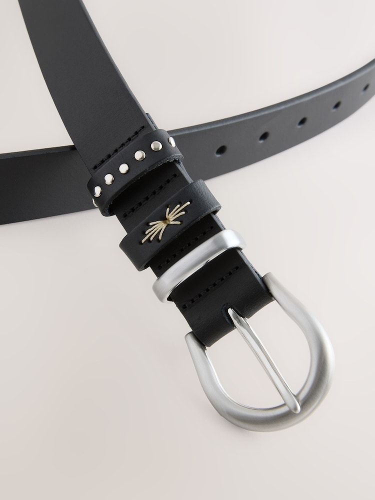 שחור - Regular Western Leather Belt - תמונה 2 מתוך 3