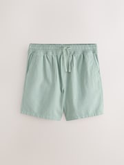 Sage Green Textured Cotton Linen Blend Drawstring Shorts - Image 1 of 3