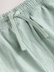 Sage Green Textured Cotton Linen Blend Drawstring Shorts - Image 2 of 3