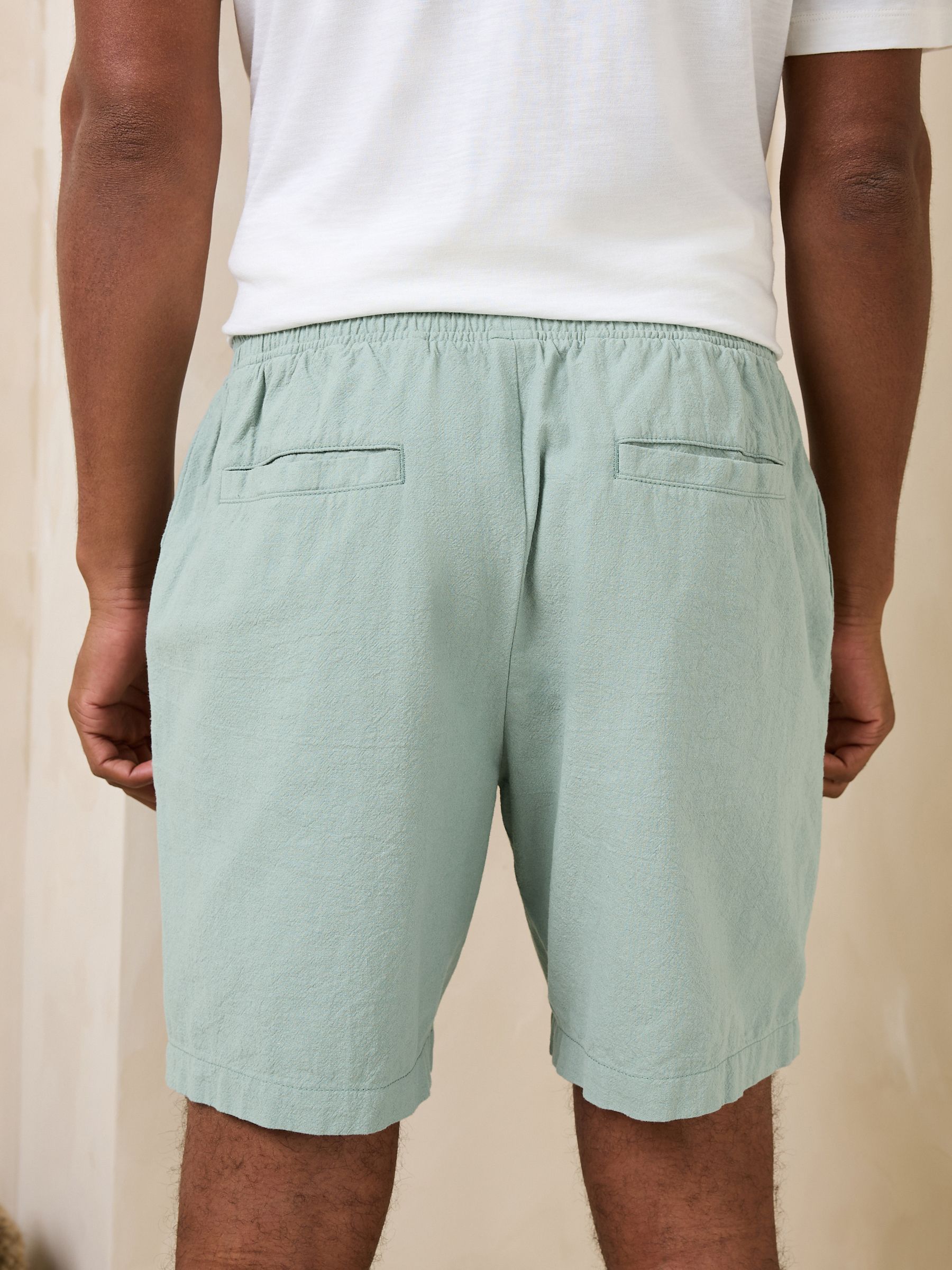 Buy Sage Green Textured Cotton Linen Blend Drawstring 7 Inch