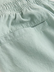Sage Green Textured Cotton Linen Blend Drawstring Shorts - Image 3 of 3