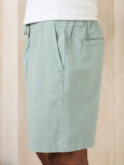 Sage Green Textured Cotton Linen Blend Drawstring Shorts - Image 5 of 8