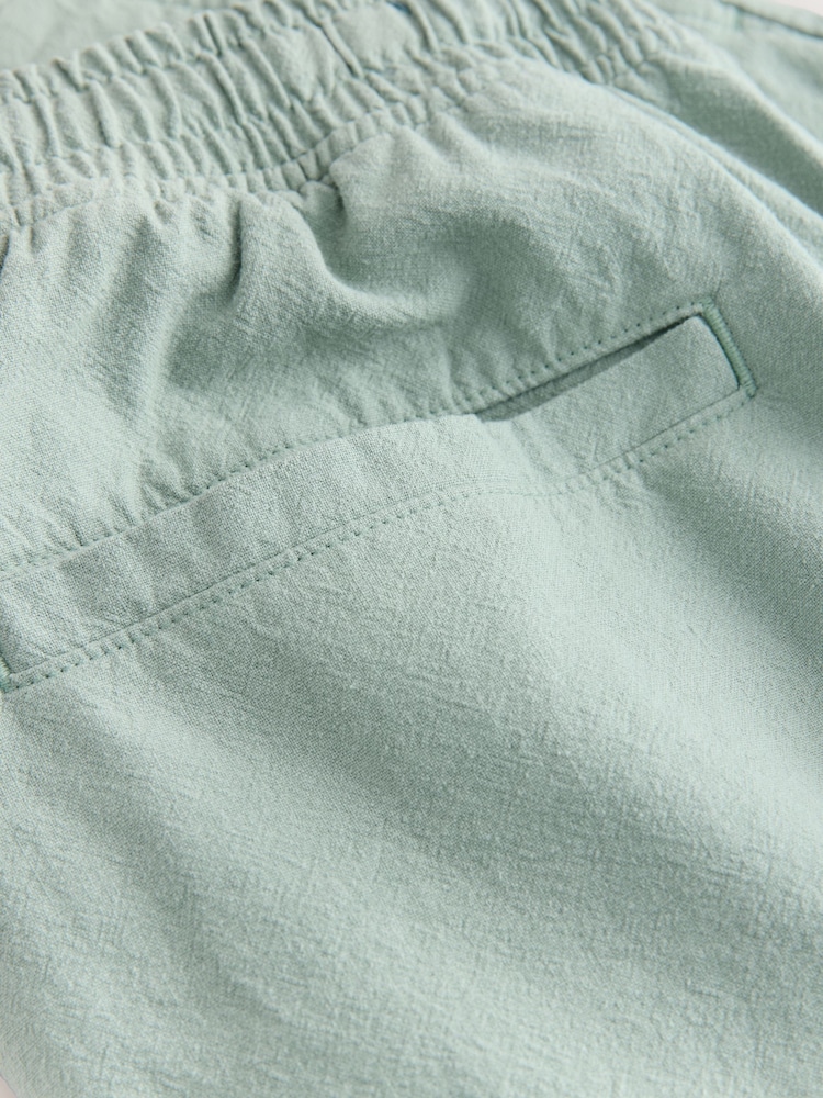 Sage Green Textured Cotton Linen Blend Drawstring Shorts - Image 8 of 8