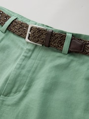 Green Belted Cotton Linen Blend Shorts - Image 5 of 6