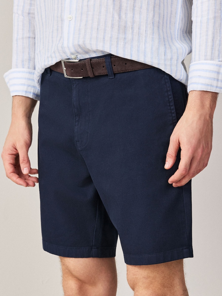 Navy Faux Suede Belted Chino Shorts - Image 1 of 5