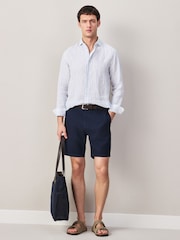 Navy Faux Suede Belted Chino Shorts - Image 2 of 5