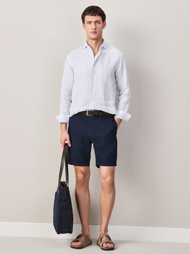 Navy Faux Suede Belted Chino Shorts - Image 2 of 5