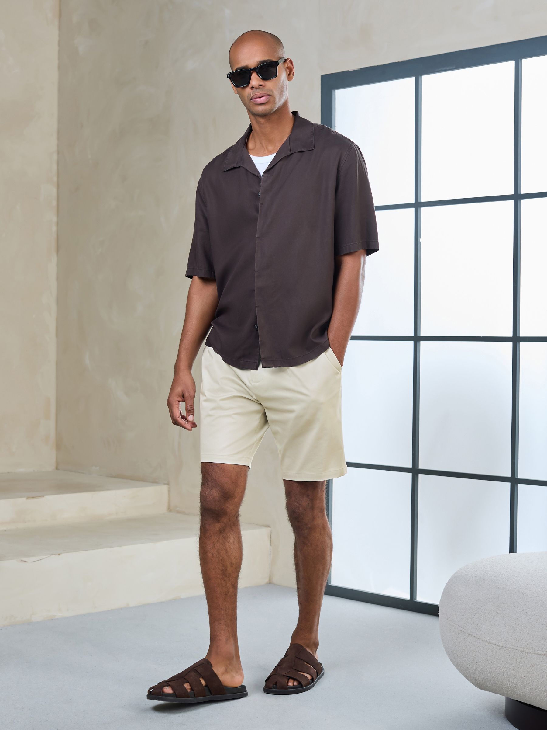 Buy Bone Pleated Smart 7 Inch Chino Shorts from Next USA