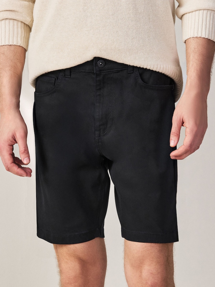 黑色 - 舒適伸縮 5 口袋卡其短褲 - 圖片 1，共 10