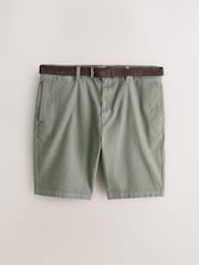 Khaki Green Faux Suede Belted Chino Shorts - Image 6 of 9