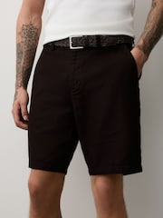 Brown Belted Cotton Linen Blend Shorts - Image 1 of 11