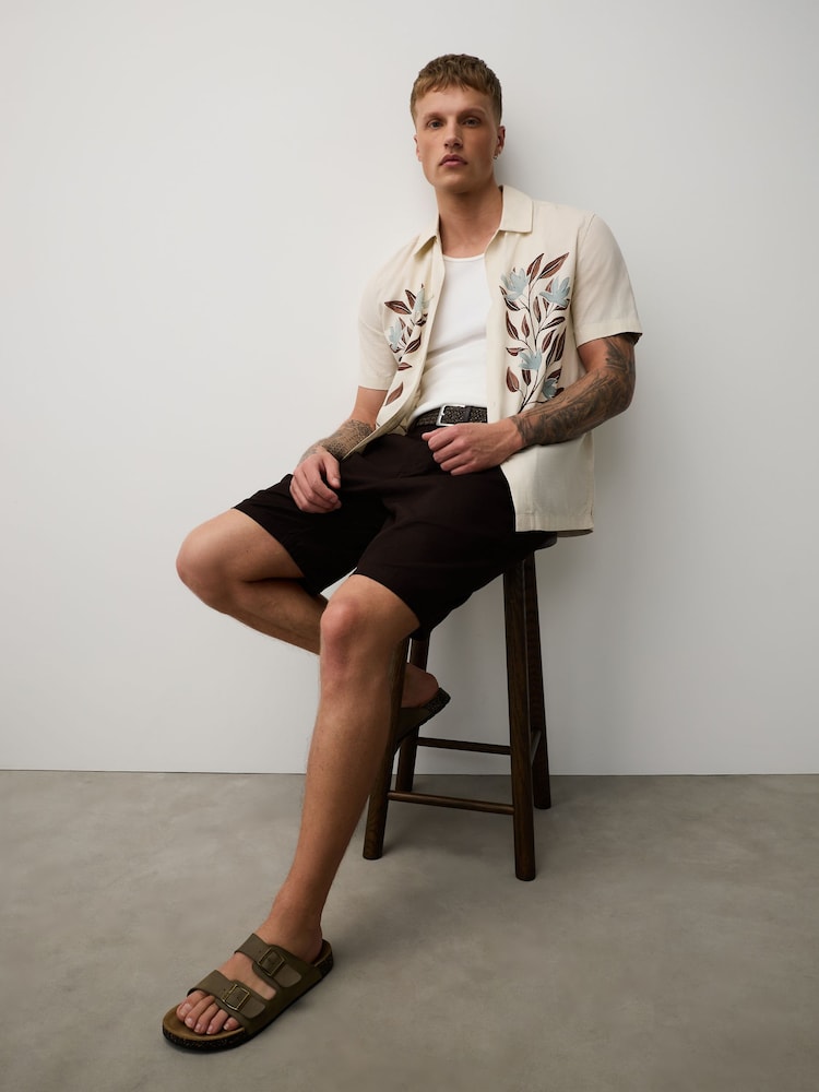 Brown Belted Cotton Linen Blend Shorts - Image 2 of 11