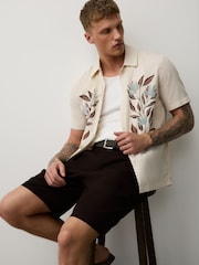 Brown Belted Cotton Linen Blend Shorts - Image 3 of 11